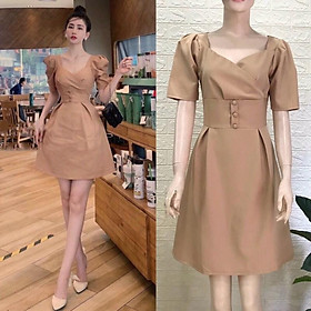 Đầm xoè cổ lục giác tay phồng S.MLXL