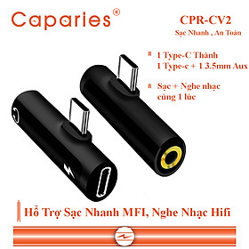 Jack Chuyển Đổi CAPARIES CPR-CV2, chuyển 1 TYPE-C thành 2 Đầu TYPE-C và Jack âm thanh 3.5 - Hàng Chính Hãng