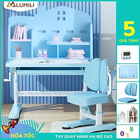 Mua Bàn học chống gù liền kệ sách thông minh Lumili A20 nâng hạ tay quay nghiêng mặt bàn  chống cận thị gù lưng cho trẻ em