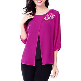 Áo Thêu 2 Lớp Cao Cấp An Thủy 688 - Tím Phối Đen