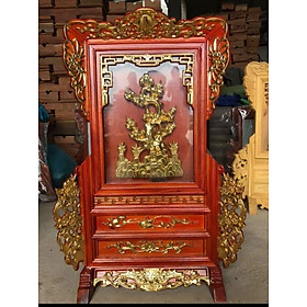 Giá gương thờ trạm khắc cây tùng bằng gỗ mít và sơn son dát vàng cao cấp kt cao 74×48×18cm