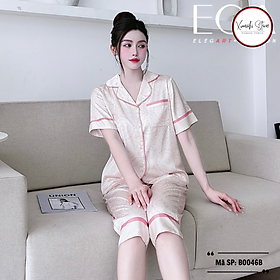 Bộ pijamas nữ áo cộc quần ngố họa tiết đơn giản lụa cao cấp Xumaki Store BO046B