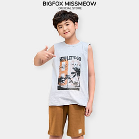 Đồ bộ bé trai ba lỗ sát nách Bigfox Miss Meow size đại mặc nhà mùa hè vải cotton thoáng mát cỡ 12-15 tuổi 40kg-50kg