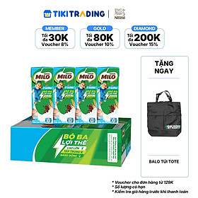 [HSD: 2026-10-31] Thùng 48 hộp sữa lúa mạch Nestlé MILO Ít đường 180ml - TẶNG BALO TÚI TOTE MILO