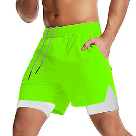 Men 2 in 1 Sport Shorts with Towel Loop Zip Pocket Quick Dry Elastic Waist Short Pants for Gym Basketball Running