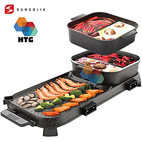 Bếp lẩu nướng 2 trong 1 Suncojia LW-1702D nồi lẩu 2 ngăn tách rời, dung tích lớn cho gia đình đông, chống dính không khói, hàng chính hãng