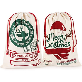 Bộ 2 túi quà tặng Giáng sinh có thể tái sử dụng với dây thắt chặt, cổ điển, túi quà tặng trong vải đay cá nhân, kích thước Giáng sinh chung của Giáng sinh trong túi vải của túi Santa