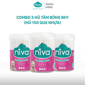 Combo 03 Tăm Bông NIVA Dành Cho Trẻ Em Hũ 150 Que Nhựa Bh1