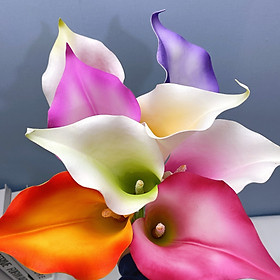 Cành hoa cali lily giả sang trọng trang trí nhà cửa cao 65cm, bông lớn bằng cao su, phù hợp cắm bình cao
