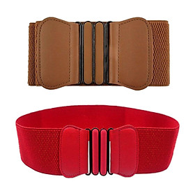 2Pcs Fashion Women Girls Elastic Stretch Buckle Wide Waist Belt Waist Band
