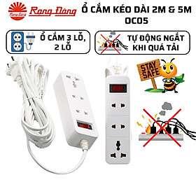 Mua Ổ cắm điện Rạng Đông OC05 3C/10A dây dài 2m và 5m đa năng chịu tải tốt  chịu nhiệt an toàn - Hàng chính hãng