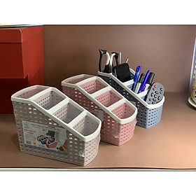 Hình ảnh Khay nhựa mini để bàn 4 ngăn dùng đựng bút, để bàn, đựng đồ văn phòng phẩm, mỹ phẩm, ..đồ dùng đa năng phù hợp bàn làm việc, phòng tắm , nhà bếp tiện ích - HENRYSA ( Giao màu ngẫu nhiên)