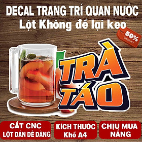 Decal TRÀ TÁO trang trí quán nước tường, tủ kính bền đẹp chống nước cắt sẵn khổ A4