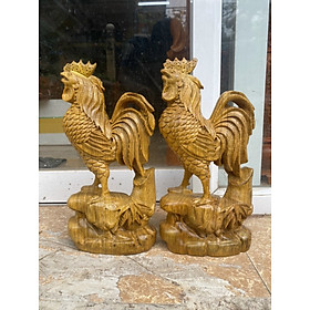 Mua Tượng con gà trống hút tài lộc bằng gỗ mun đuôi công đẹp long lanh kt cao 30×15×7cm