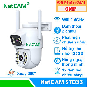 Camera Ngoài Trời NetCAM STD33, Quay Quét 360 độ, có Ống Kính Kép với Độ phân giải Siêu Nét 6MP - Hàng Chính Hãng