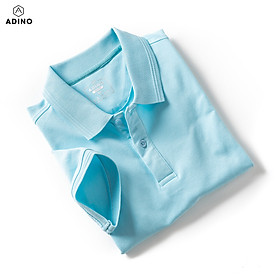 Áo thun có cổ nữ màu xanh ngọc phối viền chìm ADINO vải cotton polyester mềm dáng slimfit công sở hơi ôm trẻ trung APN03