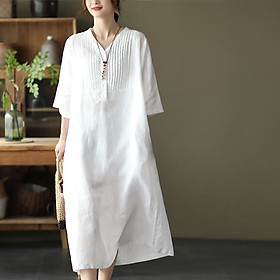 Đầm váy suông nữ dáng dài tay lỡ chất liệu linen mềm cao cấp phong cách retro Haint Boutique Da190