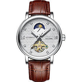 TEVISE T612 Business Men Automatic Mechanical Watch Time Moon Phase Display Fashion Casual Luminous Hands Leather Strap