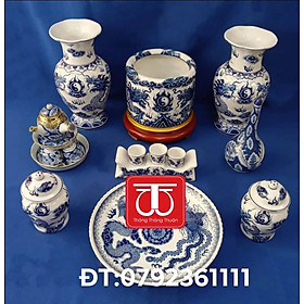 Mua BỘ BÁT HƯƠNG VẼ RỒNG NỔI ĐẾ GỖ SƠN SON THẾP VÀNG (ĐK BÁT 20CM) /ĐÔI LỌ CAO 30CM / ĐÔI CHOÉ 16CM )