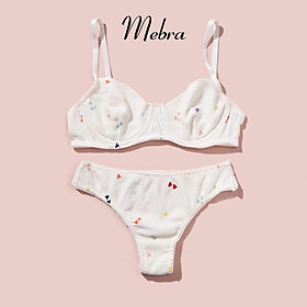 Set đồ lót cotton có gọng không đệm màu vàng kem họa tiết trái tim nhiều màu đáng yêu Mebra