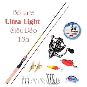 Bộ Cần Lure 1m8 Máy Đứng + máy Deukio kim loại + set phụ kiện câu lure