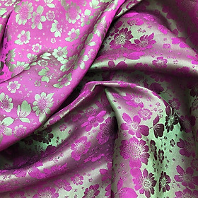 Vải Lụa Tơ Tằm hoa cải màu tím nền xanh, mềm#mượt#mịn, dệt thủ công, khổ vải 90cm