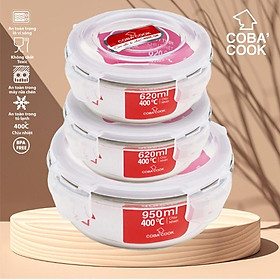 Mua Bộ 3 hộp thủy tinh COBA COOK  trữ thực phẩm hình tròn chịu nhiệt 1 hộp 950ml 2 hộp 620ml COBA COOK - CCR9R63