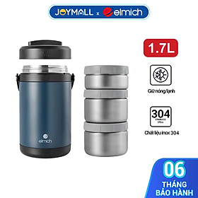 Hộp cơm giữ nhiệt inox 304 Elmich EL8302 dung tích 1.7L, Hàng chính hãng, gồm 3 hộp đựng - JoyMall
