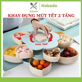 Khay đựng mứt tết 2 tầng hình bông hoa xoay 360 độ