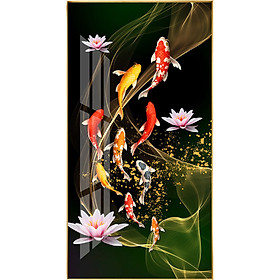 Tranh bóng kiếng Cửu Ngư Quần Hội bên hoa sen BK_0056