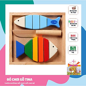 BỘ ĐỒ CHƠI GỖ  cắt 2 cá Giúp trẻ phát triển tư duy và tính logic - đồ chơi gỗ thông minh TINA