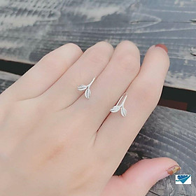 Khuyên tai kẹp bạc nữ họa tiết 2 lá oliu