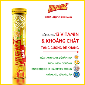 Viên bổ sủi bọt Plusssz Max Multivitamin không đường hương vị cam