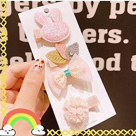 Set 4 kẹp tóc đính nơ nhiều màu siêu dễ thương style Hàn Quốc cho bé gái - DAUBE - KT002