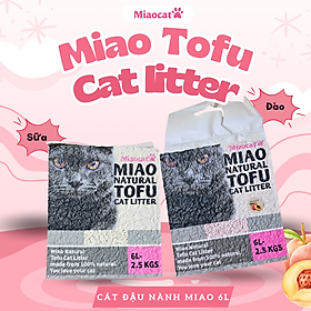 Combo 2 túi cát đậu nành Miao 6L cho mèo - Hương Đào, Hương Sữa- Miaocat - 1 Đào 1 Sữa