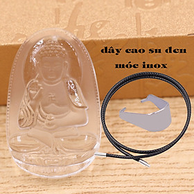Mặt Phật A di đà pha lê trắng 3.6 cm kèm móc và vòng cổ dây cao su đen, Mặt Phật bản mệnh