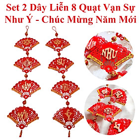 Set 2 Dây Liễn 8 Quạt Treo Trang Trí Tết Vạn Sự Như Ý - Chúc Mừng Năm Mới