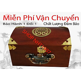 Hộp đựng con dấu, trang sức bằng gỗ hương quai đồng khum chữ thọ