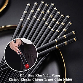 Bộ 10 Đôi Đũa Hợp Kim Sang Trọng- Màu Vàng Đen - Hàng chính hãng 