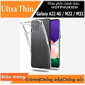 Ốp lưng silicon dẻo trong suốt mỏng 0.6mm cho Samsung Galaxy A22 4G / M22 / M32 hiệu Ultra Thin độ trong tuyệt đối chống trầy xước - Hàng nhập khẩu