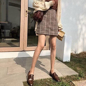 Chân váy nữ dáng chữ A chất dạ kẻ trẻ trung