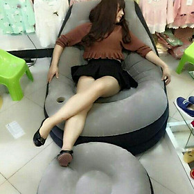 Mua Ghế hơi tựa lưng bọc nhung Lazy Sofa  có đôn gác chân + Tặng kèm bơm hơi điện 220V