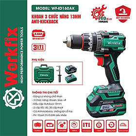 Mua  Chống Lật Cổ Tay  Máy Khoan 3 Chức Năng 160N.m Workfix - ID160AK - Đầu Kẹp 13mm Auto Lock - Chống Lật Cổ Tay Anti Kickback  - Brushless Motor - Chân Pin Phổ Thông - 2 Pin 21V/5Ah PLUS - Có Tay Cầm Trợ Lực - Bảo Hành Chính Hãg 6 Tháng khoan không dây diy