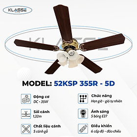 Mua Quạt trần cánh gỗ chùm đèn Klasse 52KSP 355R – 5D Hàng chính hãng