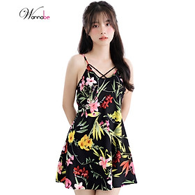 Đồ ngủ nữ WANNABE DNS89 đầm ngủ lụa mango họa tiết hoa tropical mùa hè rực rỡ, đi biển bao xinh