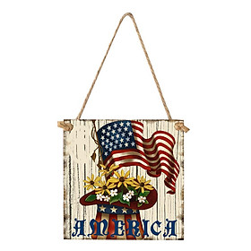 Square Hanging Wood Plaque Sign America Independence Day Party Decor