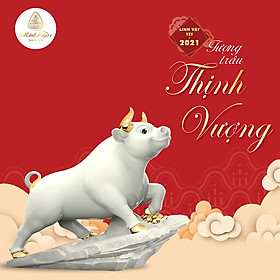 Trâu Thịnh Vượng Vàng Trang Trí 24K Gốm Sứ Minh Long