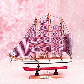 Mô hình thuyền gỗ trang trí thuận buồm xuôi gió sọc hồng