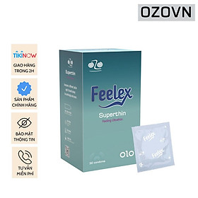 Bao cao su Feelex Superthin siêu mỏng, nhiều gel bôi trơn, hương thơm - Hộp 30bcs