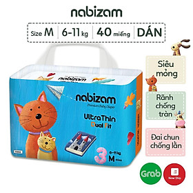 Set 2 Miếng Tã/Bỉm Dán NABIZAM Ultra Thin Siêu Mỏng, Thấm Hút Chống Tràn Size S44/M40/L36/XL32 Từ 4-15kg, 2 Miếng/Set